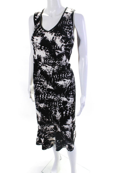 Marc New York Womens Abstract Print Asymmetrical Hem Midi Dress Black Size 14