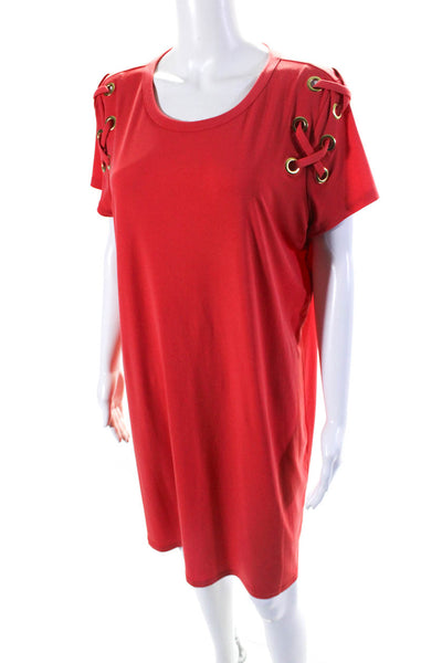 Michael Michael Kors Womens Grommet Stud Lace-Up Zipped Midi Dress Red Size XL