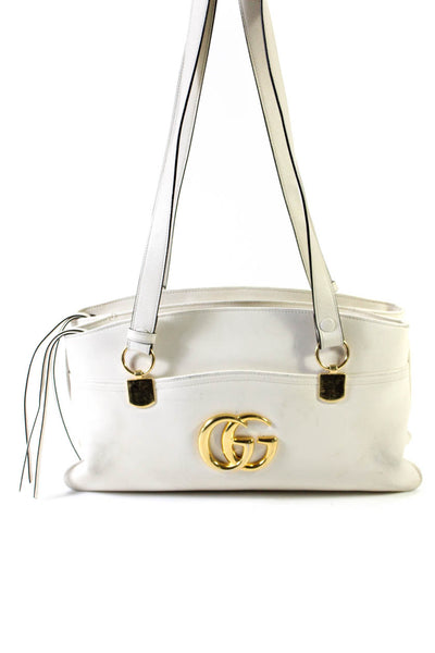 Gucci Womens Leather Interlocking GG Zip Top Arli Shoulder Bag White Large Handb