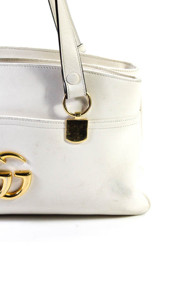 Gucci Womens Leather Interlocking GG Zip Top Arli Shoulder Bag White Large Handb