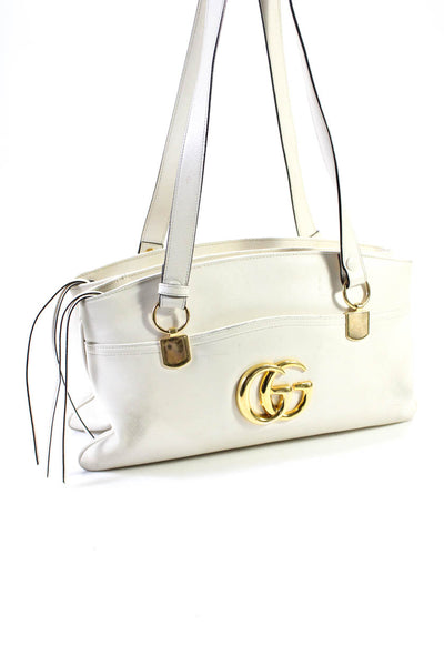 Gucci Womens Leather Interlocking GG Zip Top Arli Shoulder Bag White Large Handb