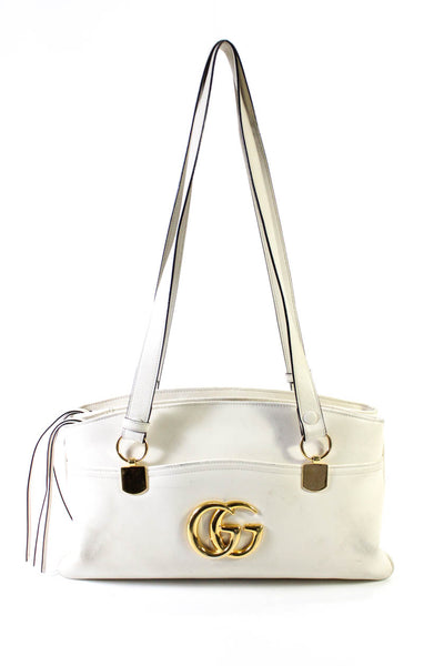 Gucci Womens Leather Interlocking GG Zip Top Arli Shoulder Bag White Large Handb