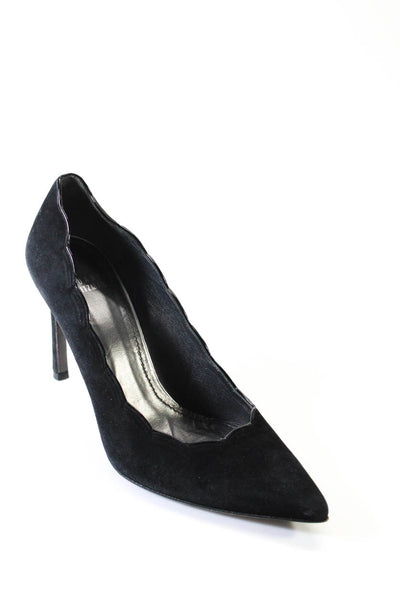 Stuart Weitzman Womens Suede Scalloped Edge Pointed Toe Heels Black Size 7.5M