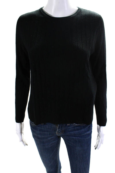 Kokun Womens Cashmere Ribbed Crew Neck Sweater Black Size Extra Small