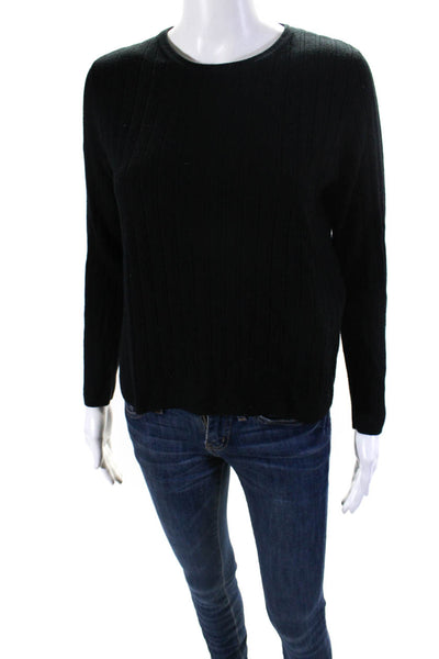 Kokun Womens Cashmere Ribbed Crew Neck Sweater Black Size Extra Small