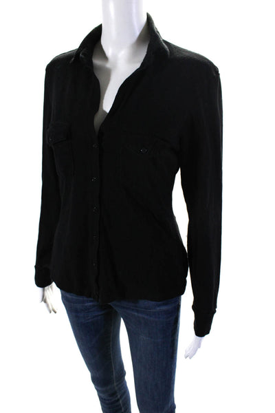 Nili Lotan Womens Long Sleeves Button Down Shirt Black Cotton Size Medium