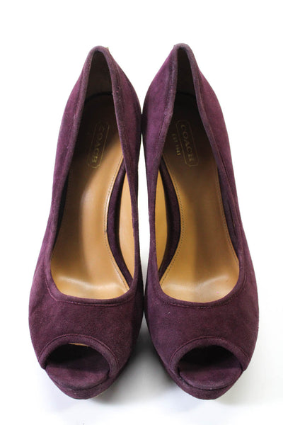 Coach Womens Suede Platform Peep Toe Pumps Purple Size 8