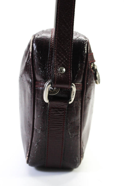 Fendi Womens Leather Monogram Zip Closure Crossbody Bag Burgundy Size S