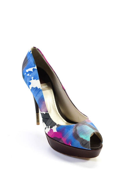 Baldan Womens Platform Peep Toe Tie Dye Print Stilettos Multicolor Size 8