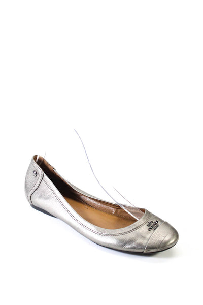 Coach Womens Leather Round Toe Slip On Flats Gray Size 6