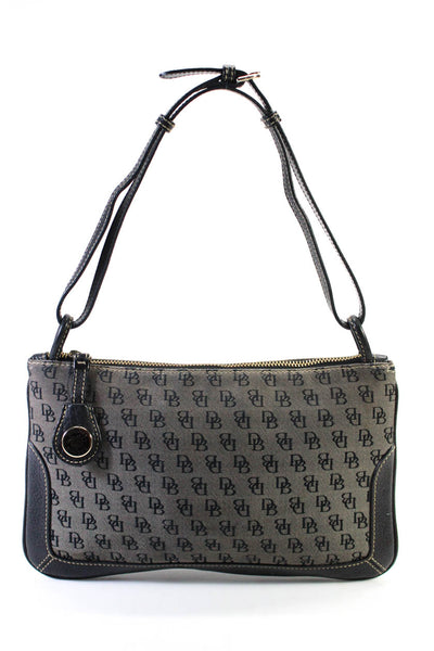 Dooney & Bourke Womens Monogram Canvas Leather Trim Shoulder Bag Black Size S