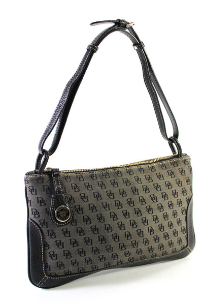 Dooney & Bourke Womens Monogram Canvas Leather Trim Shoulder Bag Black Size S