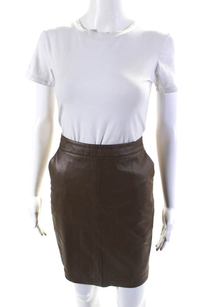 Trina Turk Womens Leather Zipped Darted Slip-On Pencil Skirt Brown Size 2