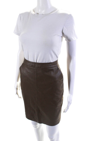 Trina Turk Womens Leather Zipped Darted Slip-On Pencil Skirt Brown Size 2