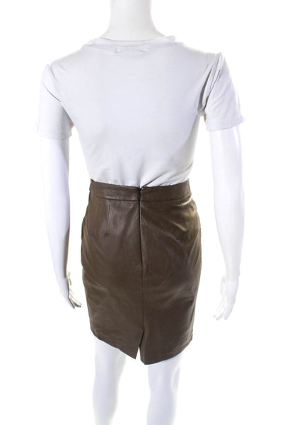 Trina Turk Womens Leather Zipped Darted Slip-On Pencil Skirt Brown Size 2