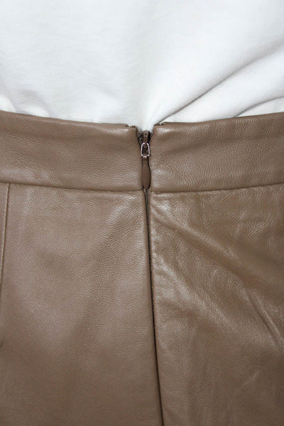 Trina Turk Womens Leather Zipped Darted Slip-On Pencil Skirt Brown Size 2