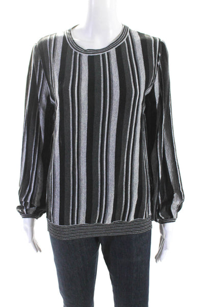 Marella Womens Metallic Striped Print Long Sleeve Shirt Top Gray Black Size S