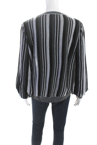 Marella Womens Metallic Striped Print Long Sleeve Shirt Top Gray Black Size S