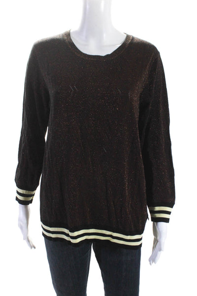 Scotch & Soda Womens Cotton Metallic Long Sleeve Ringer Knit Top Brown Size XL