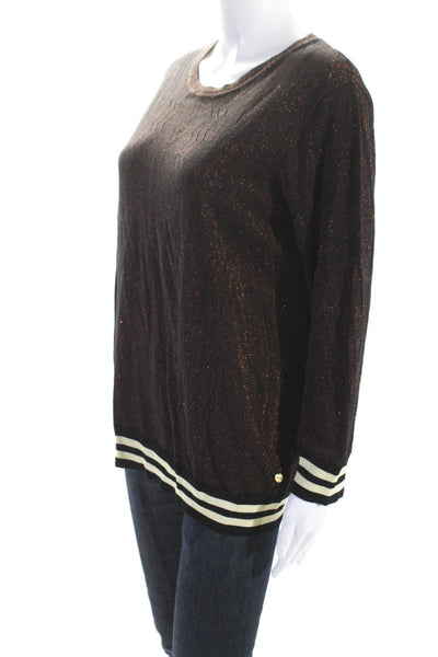 Scotch & Soda Womens Cotton Metallic Long Sleeve Ringer Knit Top Brown Size XL