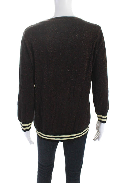 Scotch & Soda Womens Cotton Metallic Long Sleeve Ringer Knit Top Brown Size XL