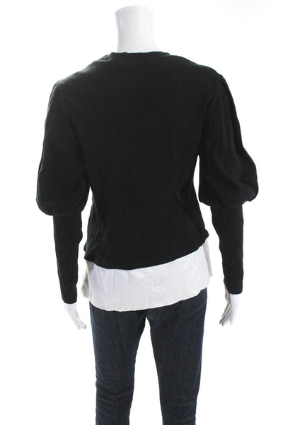 Veronica Beard Womens Cotton Ribbed Knit Long Sleeve Layered Shirt Black Size XL