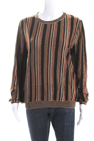 Marella Womens Metallic Striped Print Long Sleeve Shirt Top Multicolor Size XL