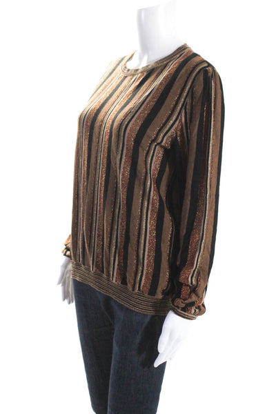 Marella Womens Metallic Striped Print Long Sleeve Shirt Top Multicolor Size XL