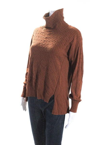 Marella Womens Cabkle-Knit Split Hem Long Sleeve Turtleneck Top Orange Size L