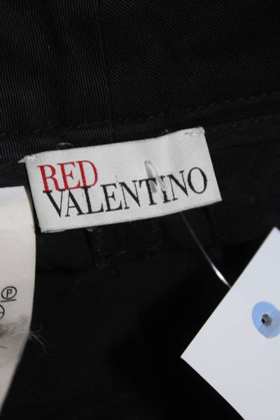 RED Valentino Womens Cotton Mid-Rise Bow Hem Straight Leg Trousers Black Size M