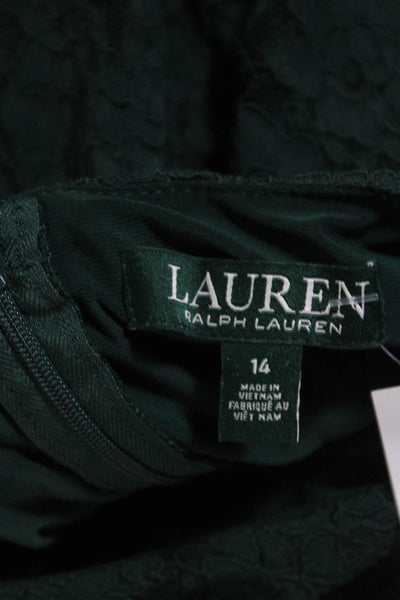 Lauren Ralph Lauren Womens Lace Floral Knee Length Sheath Dress Green Size 14
