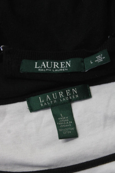 Lauren Ralph Lauren Womens Cotton Long Sleeve Knit Tops Black White Size L Lot 2