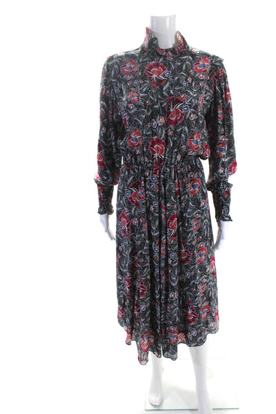 Isabel Marant Etoile Womens Silk Chiffon Floral A-Line Maxi Dress Black Size 38