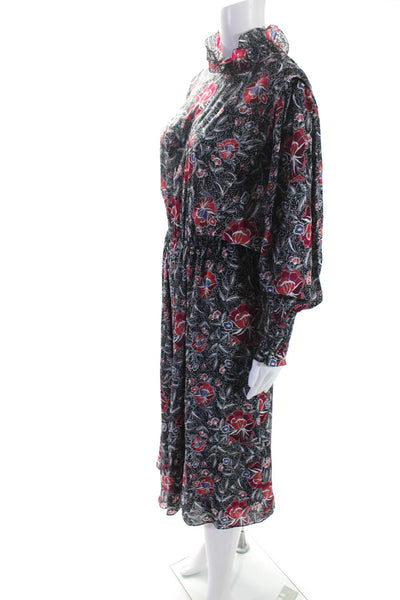 Isabel Marant Etoile Womens Silk Chiffon Floral A-Line Maxi Dress Black Size 38