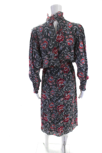 Isabel Marant Etoile Womens Silk Chiffon Floral A-Line Maxi Dress Black Size 38