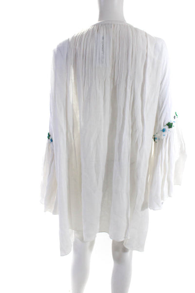 Emamo Womens Cotton Sheer Beaded V-Neck Cover Up Dress White Size 8