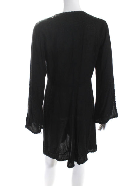 Ligne Kiwi Womens Beaded V-Neck Long Sleeve Cover Up Dress Black Size L