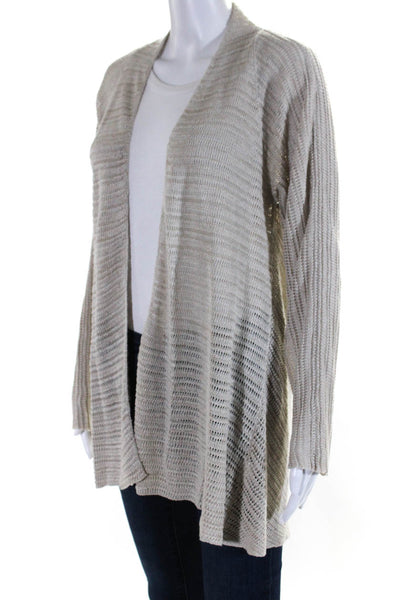 Eileen Fisher Womens Long Open Front Cardigan Sweater Beige Linen Size Medium