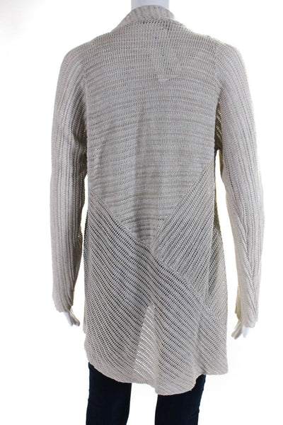 Eileen Fisher Womens Long Open Front Cardigan Sweater Beige Linen Size Medium