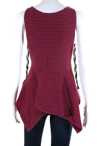 Carven Womens Scoop Neck Striped Sleeveless Peplum Top Blouse Red Blue Medium