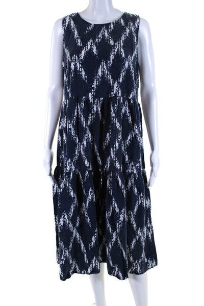 Badgley Mischka Womens Abstract Tiered Sleeveless Midi Dress Navy Size Medium