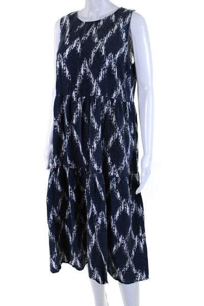 Badgley Mischka Womens Abstract Tiered Sleeveless Midi Dress Navy Size Medium