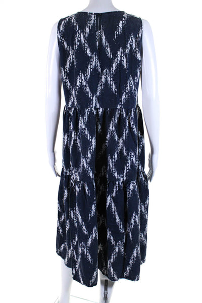 Badgley Mischka Womens Abstract Tiered Sleeveless Midi Dress Navy Size Medium