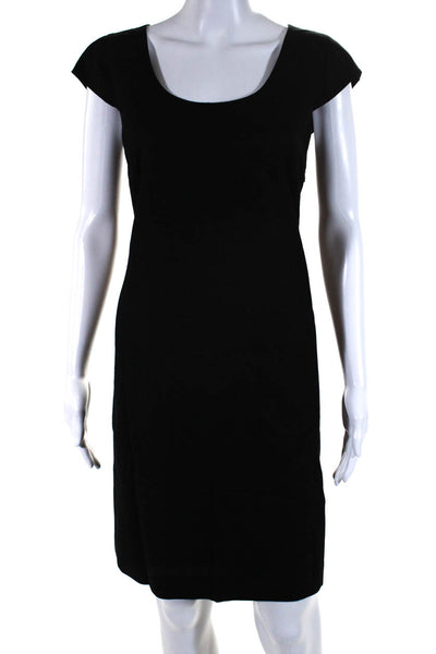 J Crew Womens Wool Cap Sleeve Scoop Neck Zip Up Shift Dress Black Size 6