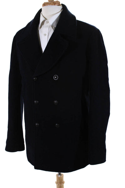 John Varvatos Mens Double Breasted Notched Lapel Coat Navy Blue Wool Size IT 52