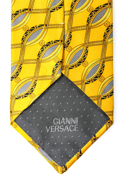 Gianni Versace Mens Silk Abstract Print Wrap Classic Tie Yellow Size One Size