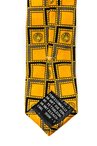 Gianni Versace Mens Silk Abstract Print Wrap Classic Tie Yellow Size One Size