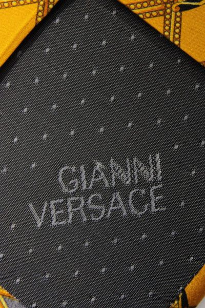 Gianni Versace Mens Silk Abstract Print Wrap Classic Tie Yellow Size One Size