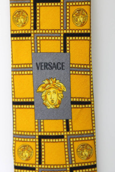 Gianni Versace Mens Silk Abstract Print Wrap Classic Tie Yellow Size One Size