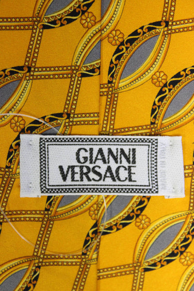 Gianni Versace Mens Silk Abstract Print Wrap Classic Tie Yellow Size One Size